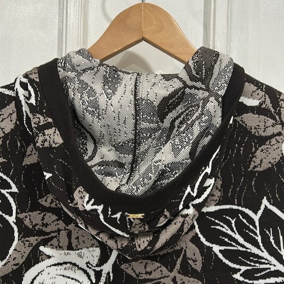 St. John Wool Blend Full Zip Brown Floral Hooded Cardigan Sweater Jacket - S - Picture 3 of 11